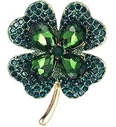 Rhinestone Green Clover Leaf Brooch Pin for Women Girls Unisex Gold Plated Vintage Crystal Flower...
