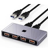 USB 3.0 Switch, 2 Computers Sharing 4 USB Devices, One-Button Switcher for Keyboard Mouse Printer...