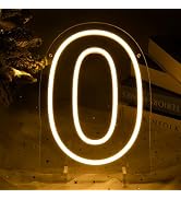 Number 0 LED Neon Sign Backdrop Birthday Party Decoration, Warm White Number Zero Light Up Sign f...