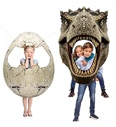 Dino Themed Photo Backdrop Set for Kids Birthday Party – Dinosaur Head and Egg Fabric Banner with...