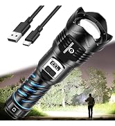 Super Bright Flashlight High Lumens 3000 Rechargeable, Strong 50W LED, Big 8.54” Length, Adjustab...