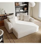 Acanva Oversized Cozy Chaise Lounge Chair Indoor with Removable Ottoman, Modern Upholstered Fluff...