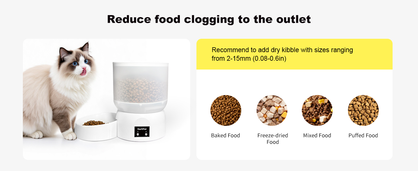 Darlipet Cat auto feeder, suitable for kibble with size ranging from 2 to 15mm