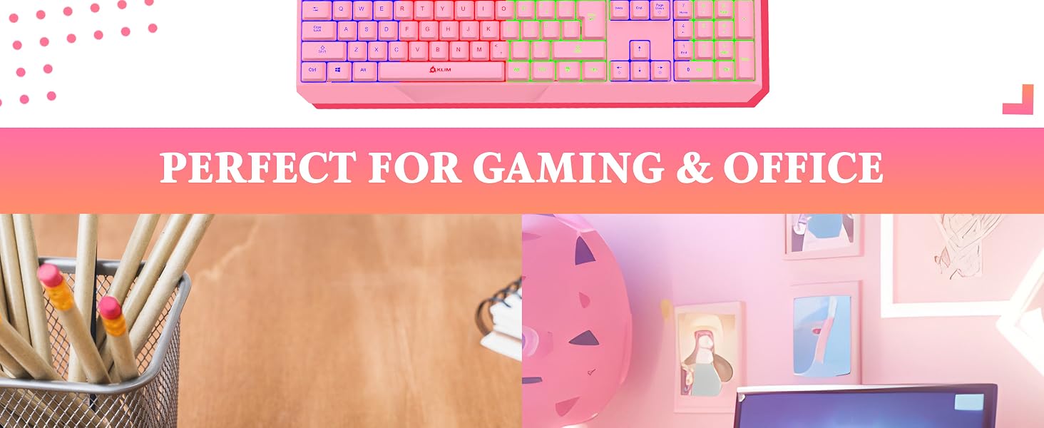 KLIM Chroma pink wireless keyboard pink gaming keyboard pink keyboard