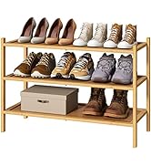 kiplant 3-Tier Shoe Rack for Closet, Bamboo Wood Shoe Rack for Indoor & Outdoor, Stackable Shoe O...