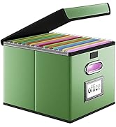 Huolewa Upgraded File Organizer Box with Lid, Collapsible Faux Leather Hanging File Folder Box Or...