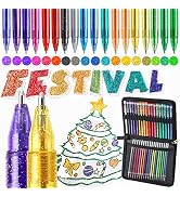 ZSCM Glitter Gel pens, 36 Pack Metallic Sparkle Coloring Pen Art Markers with Case, 18 Colored Pe...