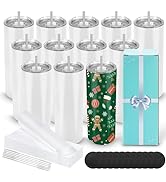 12 Pack Sublimation Tumblers 20 oz Bulk Skinny Straight Flat Bottom Blank Tumbler Cups with Indiv...