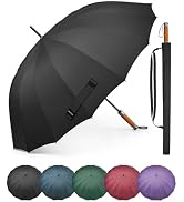 G4Free 54 Inch Strong Windproof Large Umbrella for Rain 16 Ribs Stick Umbrellas Auto Open Wooden ...