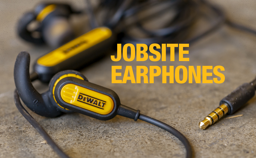 DEWALT Jobsite Earphones, wired headphones, 3.5mm earbuds