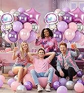 Pink Space Balloons, Astronaut Star Foil Balloons, 12 Inch Metallic Purple Silver Pearl Pink Ball...