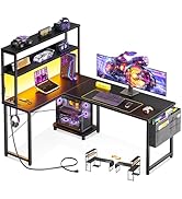 ODK 53 Inch L Shaped Gaming Desk with LED Lighting, Reversible Desk with Power Outlets, Cornor Co...