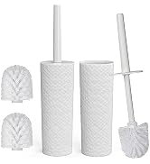 Topsky Toilet Brush & Holder Set, 2 Pack Plastic Round Barrel Loo Brush with 2 Replacement Heads,...