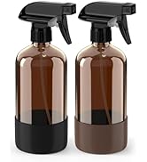 Glass Spray Bottle with Silicone Sleeve Protection, Amber Glass Spray Bottle Set for Non-toxic Wi...
