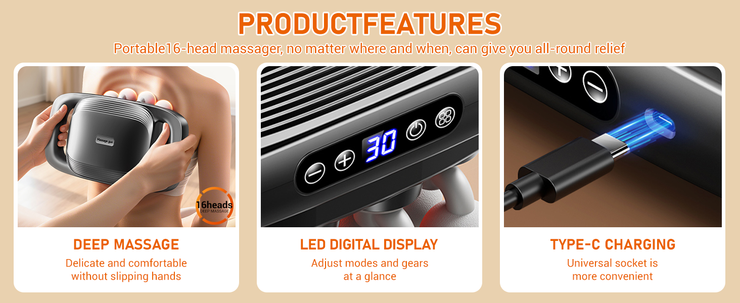 Portable massager with anti-slip grip, easy mode adjustment