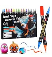 Acrylic Paint Pens Markers,20 Color Paint Markers Dual Fine & Brush Tips For Rock Painting,Fabric...