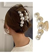 Large Pearl Hair Claw Clips Strong Hold Hair Jaw Clips Nonslip Champagne Color Claw Clips for Hai...