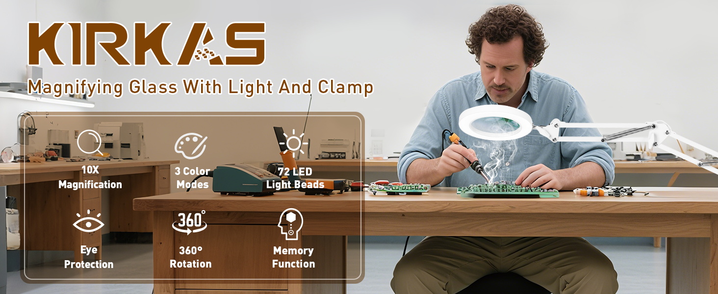 magnifying lamp 10X magnification real glass, 72 LED Light Beads adjustable brightness