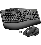 Ergonomic Wireless Keyboard and Mouse Combo, 2.4GHz Full Size Wave Keys Computer Keyboard with Wr...