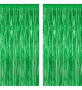2 Pack Tinsel Backdrop, 3.28 FT x 7.05 FT Green Party Decorations, Metallic Football Backdrop Cur...