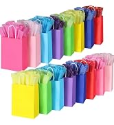 BLEWINDZ 32 Pieces Gift Bags with 32 Tissues, 8 Colors Party Favor Bags with Handles, Rainbow Gif...