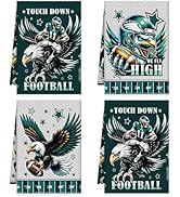VISSTREE Eagle Football Kitchen Towels, 4 PCS Green Football Rugby Dish Towels, Microfiber Eagle ...