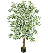 GTIDEA 5ft Ficus Tree Artificial, Tall Fake Tree with Natural Trunk Faux Trees Indoor Silk Ficus ...