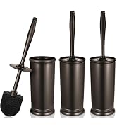 HAMITOR Toilet Bowl Brush Holder Set: Classic Round Bristle Head Deep Cleaning Cleaner Scrubber w...