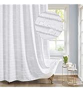 MitoVilla White Boho Fabric Shower Curtain Set, Modern Farmhouse Tufted Cloth Shower Curtains wit...