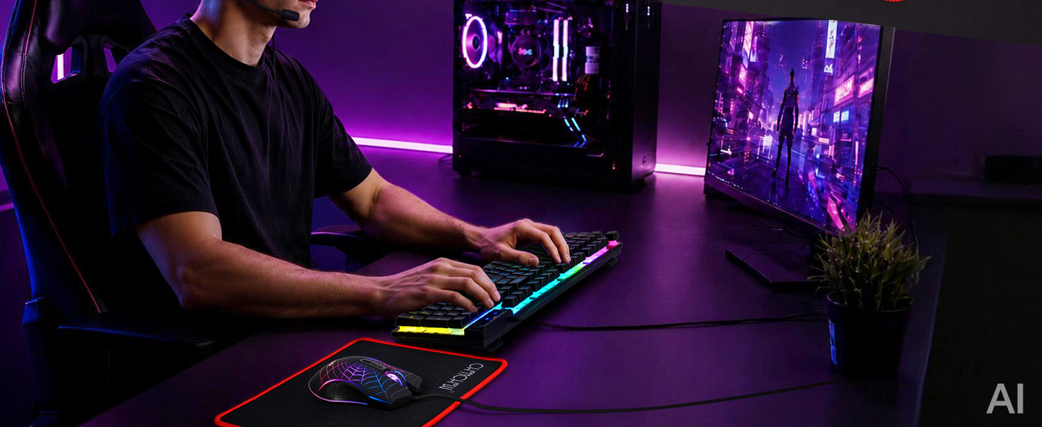 4 in 1 Gaming Keyboard Mouse Mousepad and Headset with mic Combo USB Wired RGB Backlit Gamer Bundle