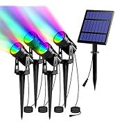 T-SUN RGB Solar Spotlights Outdoor, 5W Solar Lights with 4 Pack Headlights, IP65 Waterproof Color...