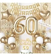 HILAVO 60th Birthday Decorations for Women, Champagne Gold Happy 60th Birthday Decorations, 60 Ye...