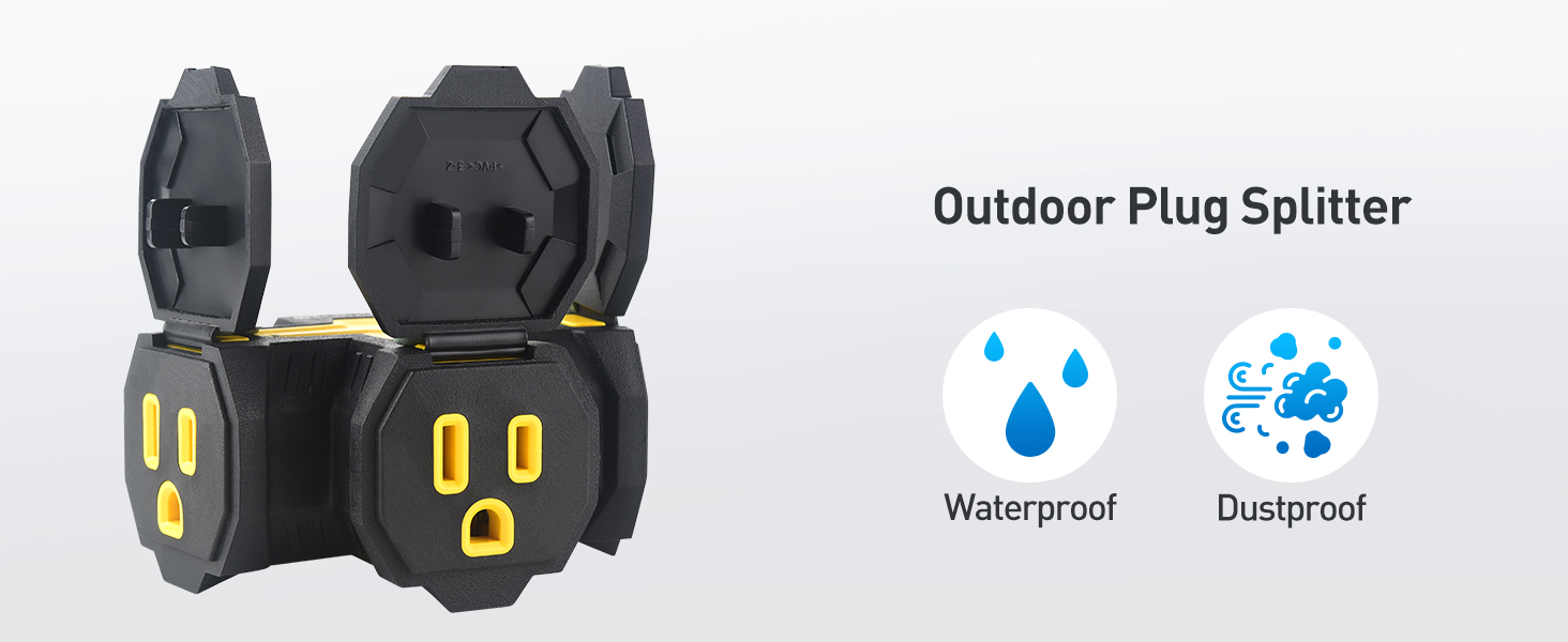 2-Pack 3 Way Outdoor Plug Splitter 15A 1875W