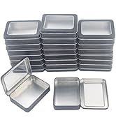24 Pack Empty Rectangular Metal Storage Organizer Tins with Clear Window Hinged Lids for Small It...