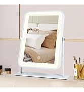YEKKOPT Small Desk Mirror with Lights, Lighted Makeup Mirror with Light, Portable Tabletop Make U...