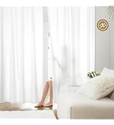 HOMEIDEAS Non-See-Through White Privacy Sheer Curtains 52 X 84 Inches Long 2 Panels Semi Sheer Cu...