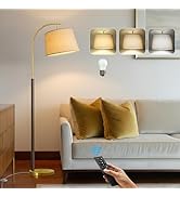63" Wood Floor Lamp for Living Room Dimmable Standing Lamp with Remote & Foot Switch, 3 Color Tem...