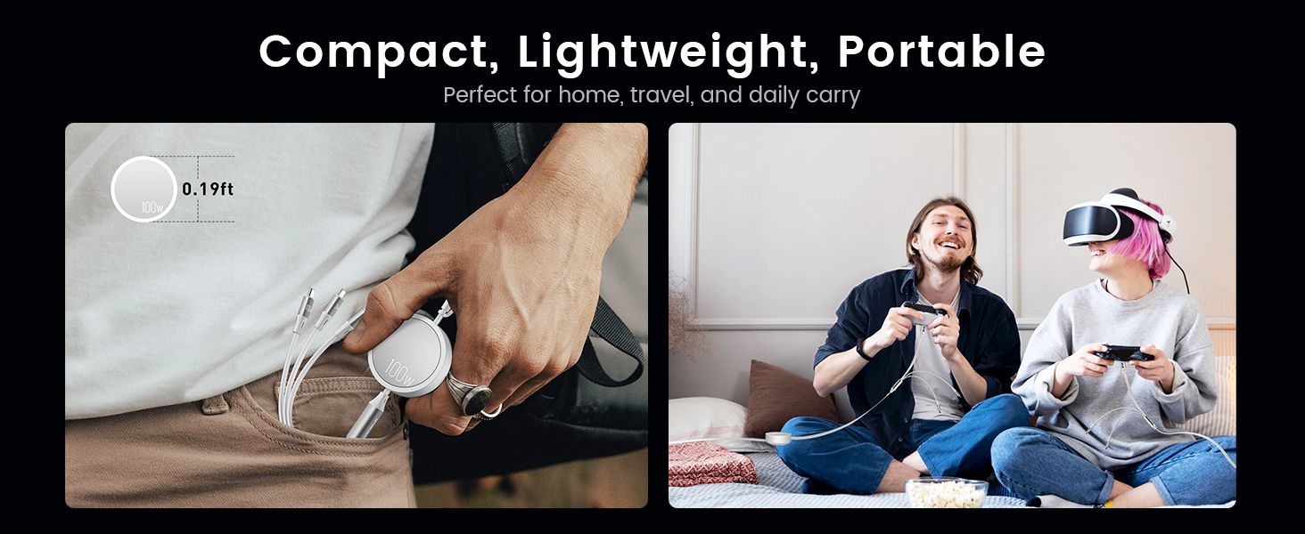 compact lightweight design Perfect for home, travel, car, and daily carry retractable car charger
