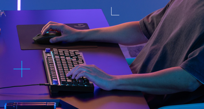 a person typing on a keyboard