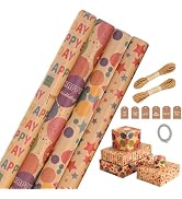 Kraft Birthday Wrapping Paper Mini Rolls for Kids Boys Girls Men Women, Colorful Happy Birthday G...