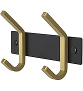 Small Coat Rack Wall Mount – Black and Gold Hook Rail with 2 Double Coat Hooks, 6 Inch Stainless ...