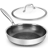 SODAY 10.5 inches Frying Pan Nonstick 2.5 Qt Deep Non Stick Stainless Steel Sauté Pan with Lid, D...