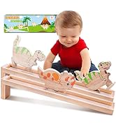 Kaodezhu Wooden Ramp Dinosaur Toys 2 Pack - Large Walking Dinosaur Toys for 2 Year Old Boys Girls...