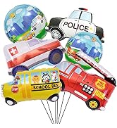 Transportation Birthday Decorations for Boys Car Balloons with Fire Truck School Bus Police Car A...