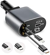 EcoNour Fast 4-in-1 Retractable Car Charger Adapter | 60W Car iPhone Charger | USB C Fast Charge ...