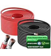 Bateria Power Solar Panel Wire 50Ft Black and 50Ft Red Kit, 10AWG (6mm²) Solar Panel Extension Ca...
