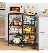 HapiRm Rolling Kitchen Carts with Storage - Microwave Table Stand with 6 Hooks & 3 Baskets, kitch...