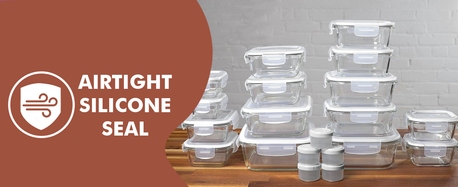 +Airtight Food Storage+; +Meal Prep Containers+; +Razab Glass Food Storage Containers with Lids+