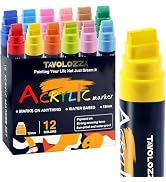 12 Vibrant Colors Jumbo Acrylic Paint Markers, 15MM Graffiti Markers, Waterproof Jumbo Poster Mar...