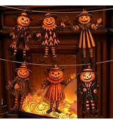 Arosche Halloween Decorations Vintage Spooky Pumpkin Wooden Garland Rustic Farmhouse Happy Hallow...